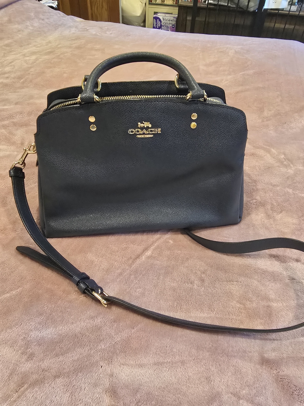 Coach Black Leather Satchel with Gold Hardware and Removable Strap